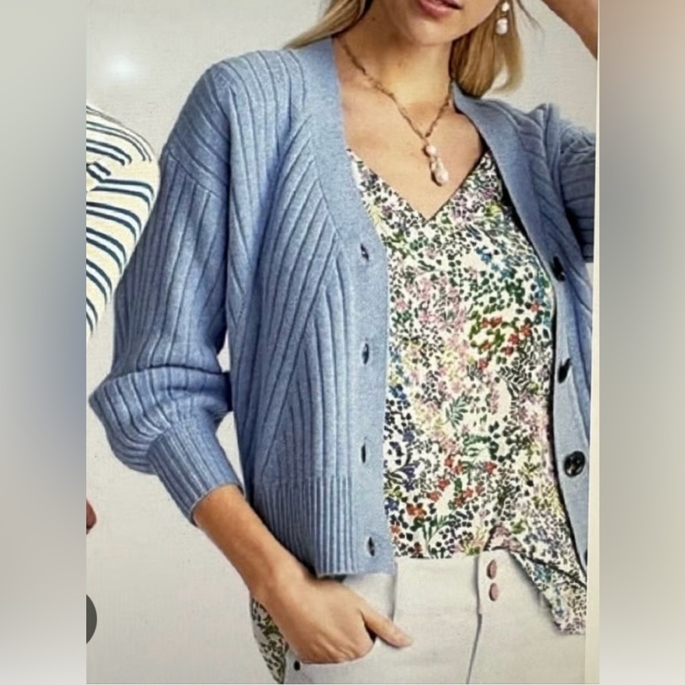 CAbi Light Blue Ribbed Cardigan